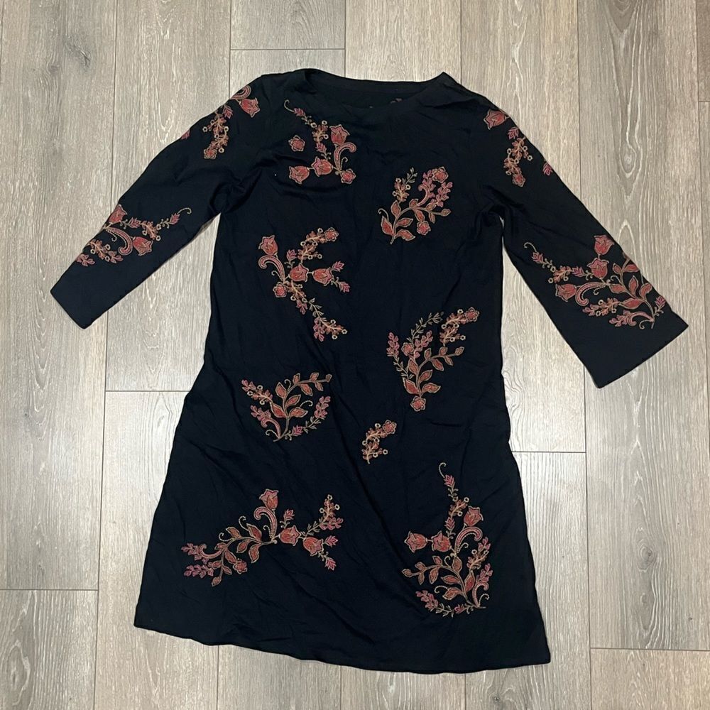 J. Jill Black Floral Embroidered Mini Dress - Size S